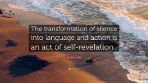A quote on the beach image says:" The transformation of silence into language and action is an act of self-revelation."