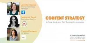 images of panelists next to title content strategy, a case study