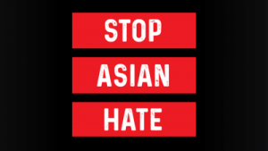 red blocks with the words stop asian hate